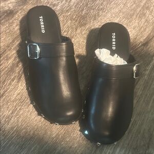 Torrid Black Mules with Silver Buckle